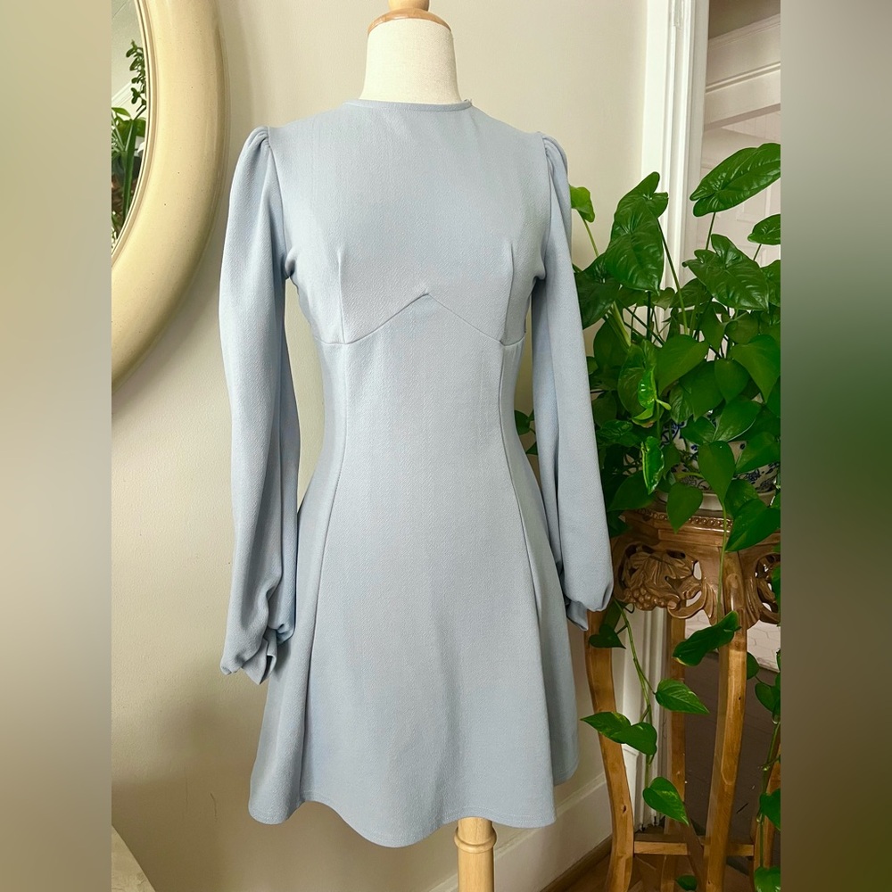 Dusty blue fit and flare dress